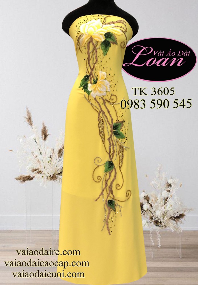 Vải áo dài kết hoa dây