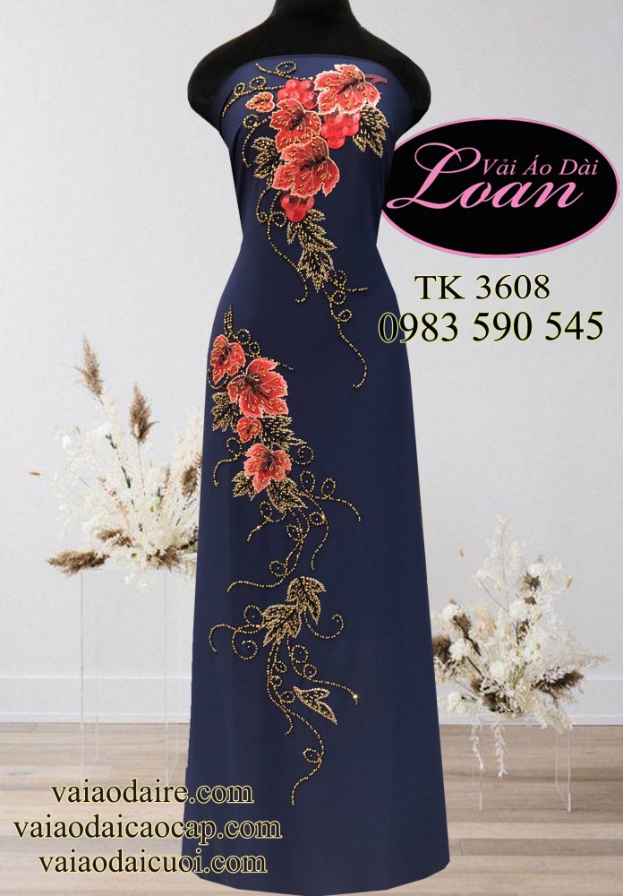 Vải áo dài kết hoa dây