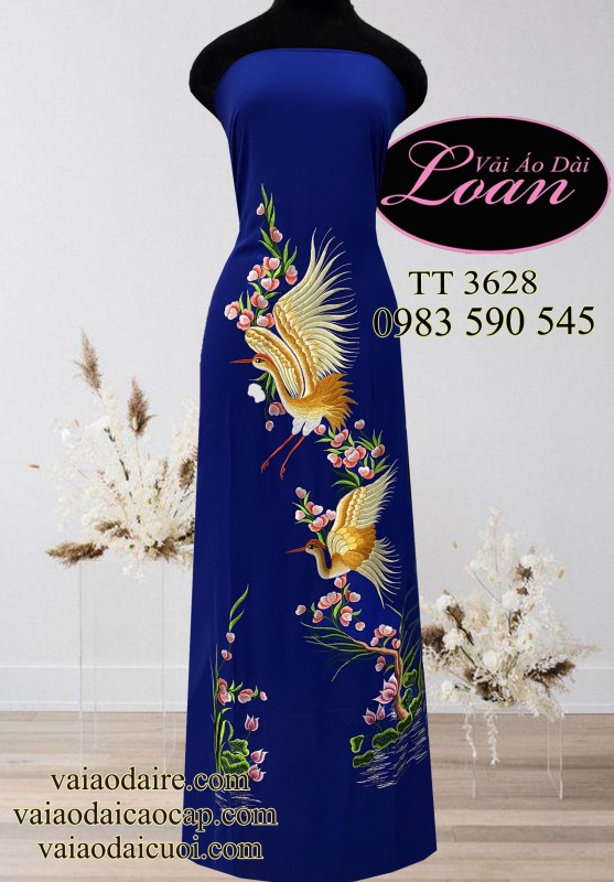 Vải áo dài thêu Hạc