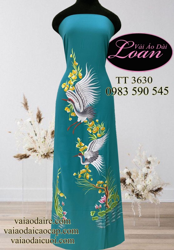 Vải áo dài thêu Hạc