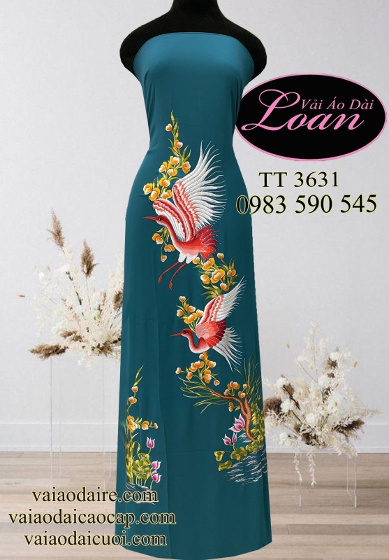 Vải áo dài thêu Hạc