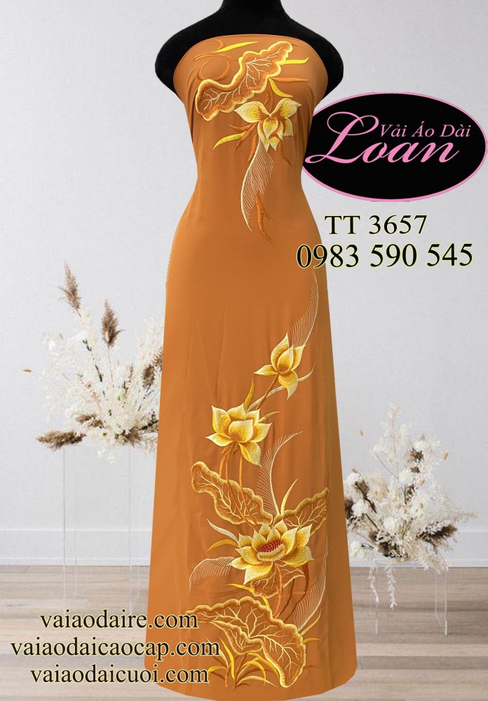 Vải áo dài thêu hoa Sen