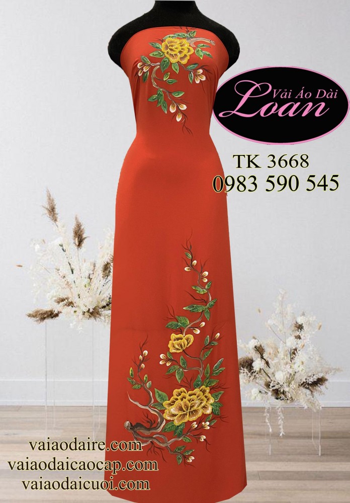 Vải áo dài vẽ và kết hoa