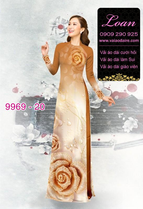 Vải áo dài hoa hồng 3D