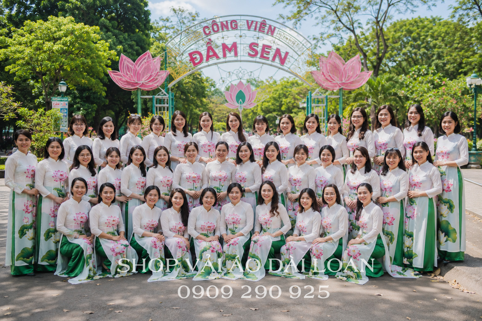 Vải áo dài đồng phục hoa sen